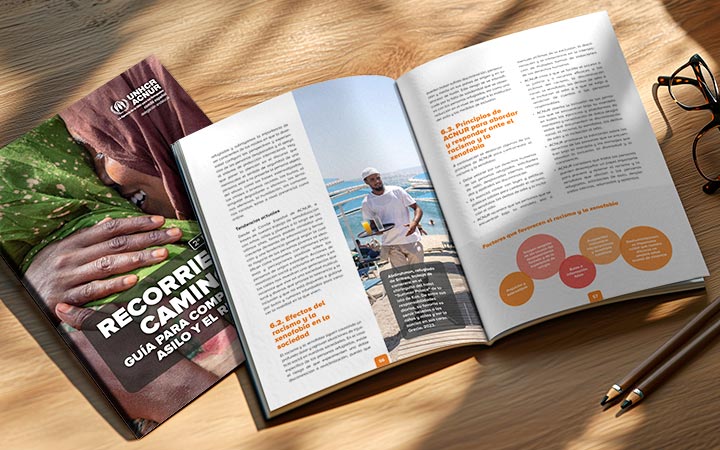 Revista abierta mostrando una maquetación profesional diseñada por un experto editorial en Málaga con retícula estructurada y jerarquía tipográfica clara.